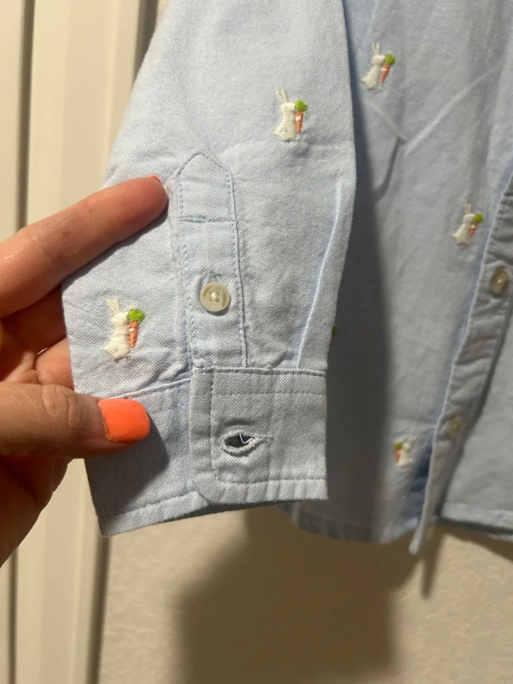 Gymboree  Boys Light Blue Oxford Shirt with Bunny Embroidery - Picture 5 of 6